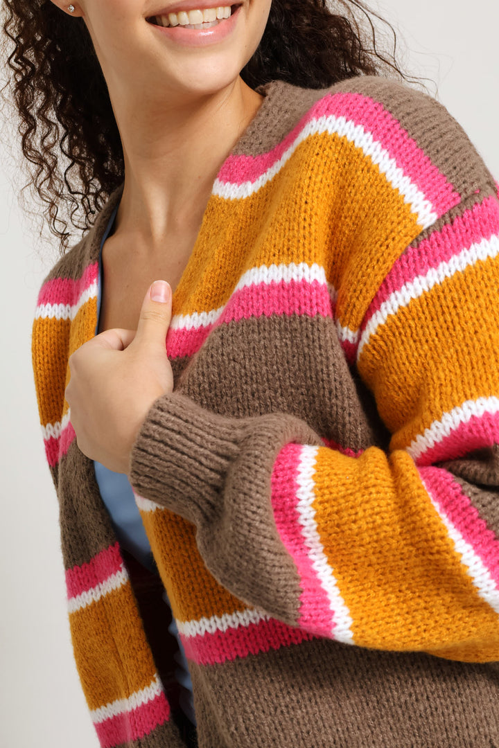 Stripe Open Cardigan - Tumeric