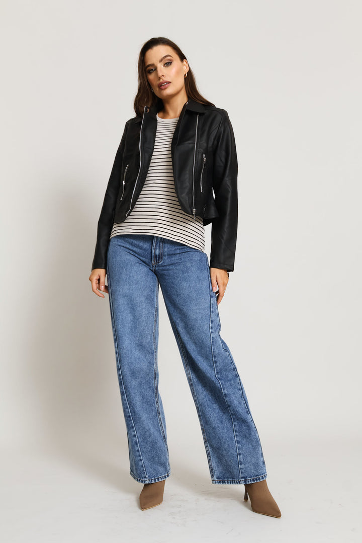 Biker Jacket With Epaulettes - Black