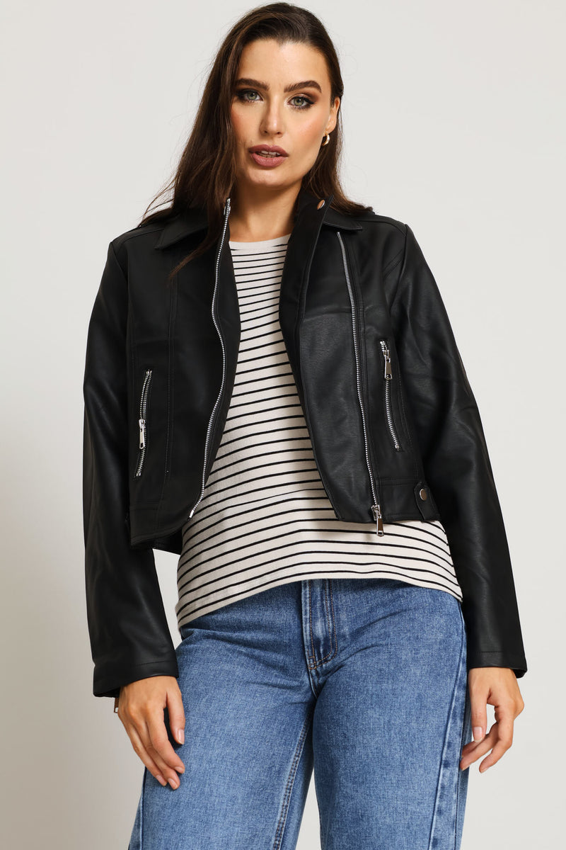 Biker Jacket With Epaulettes - Black