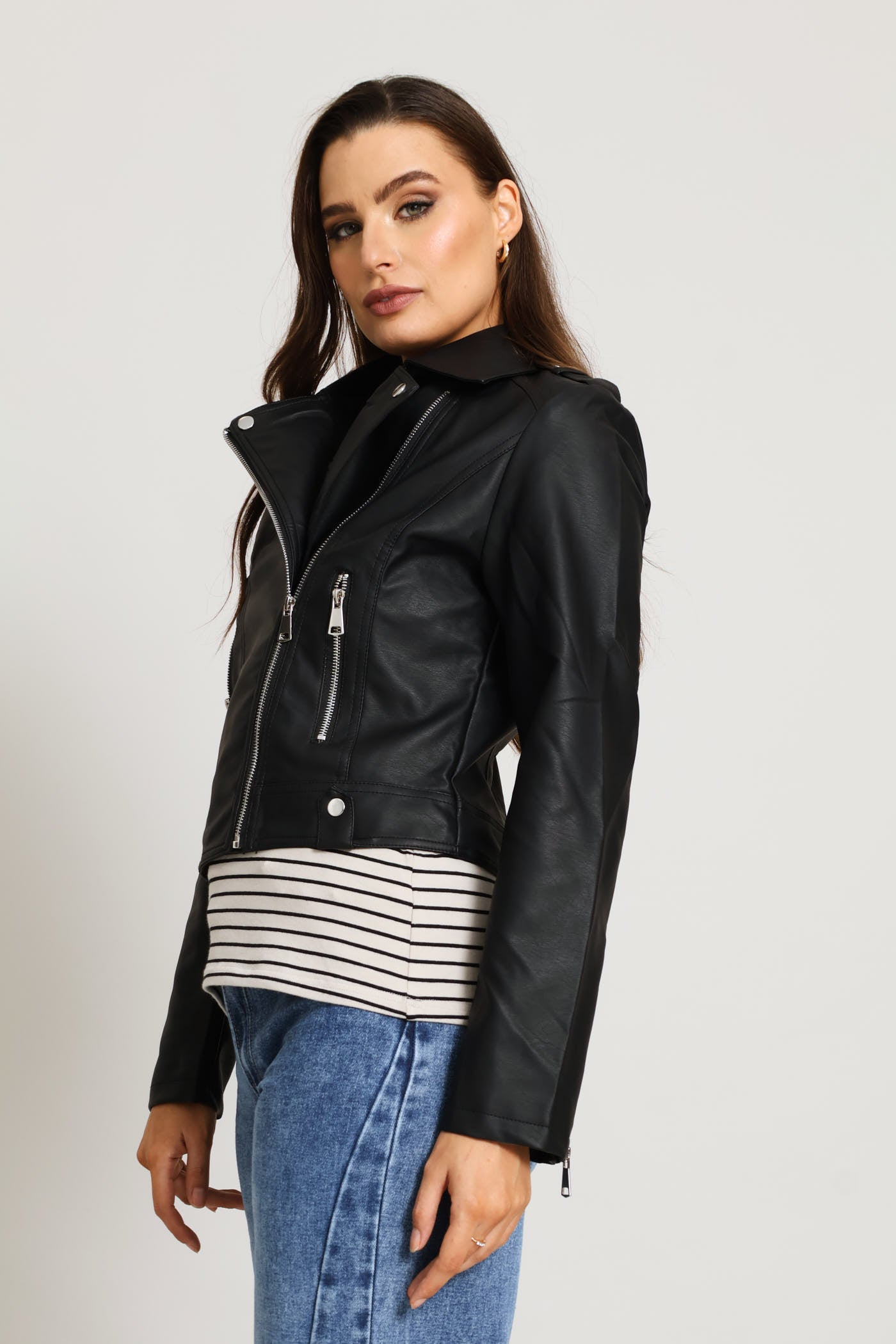 Ladies Biker Jacket With Epaulettes - Black – Edgars