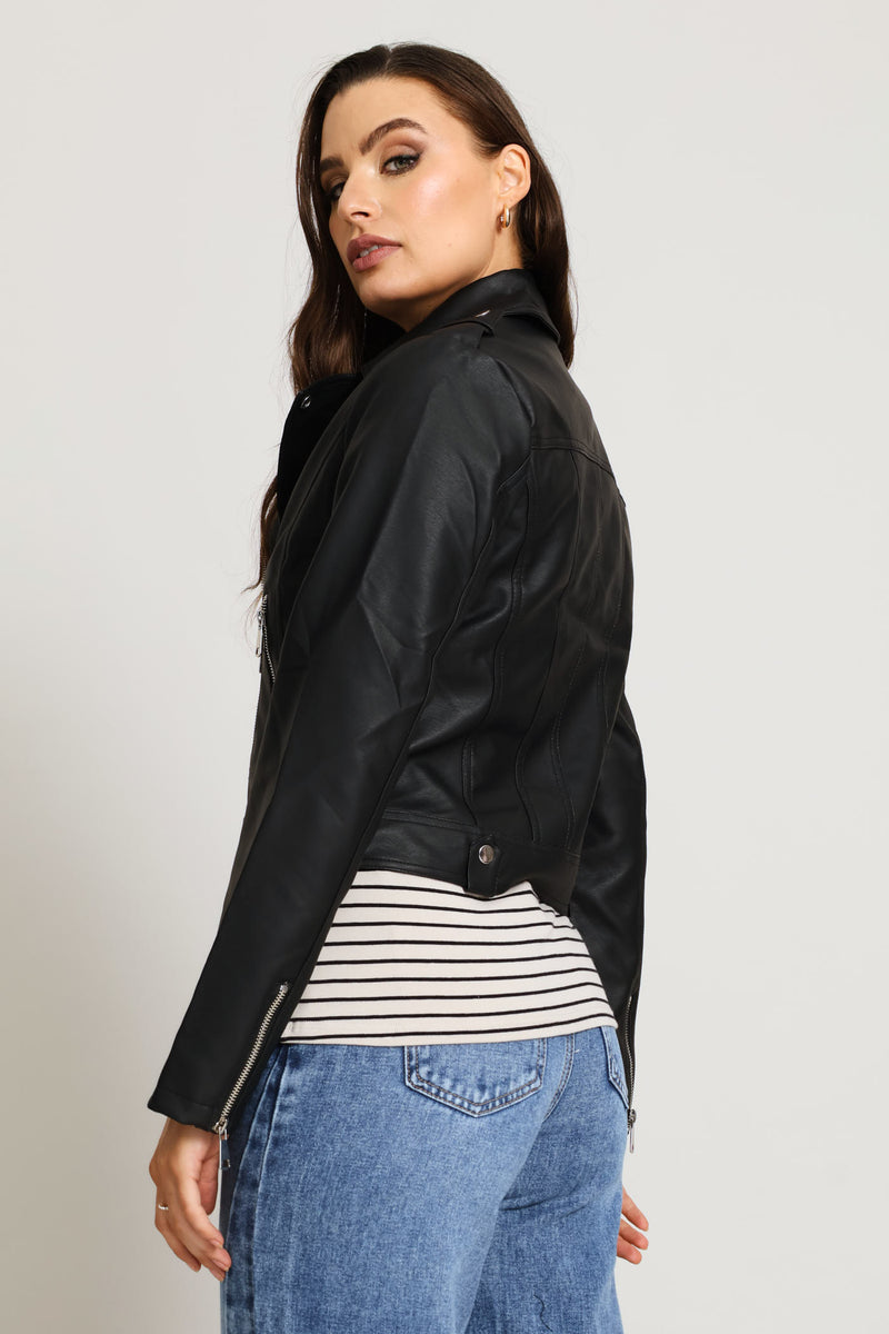 Biker Jacket With Epaulettes - Black