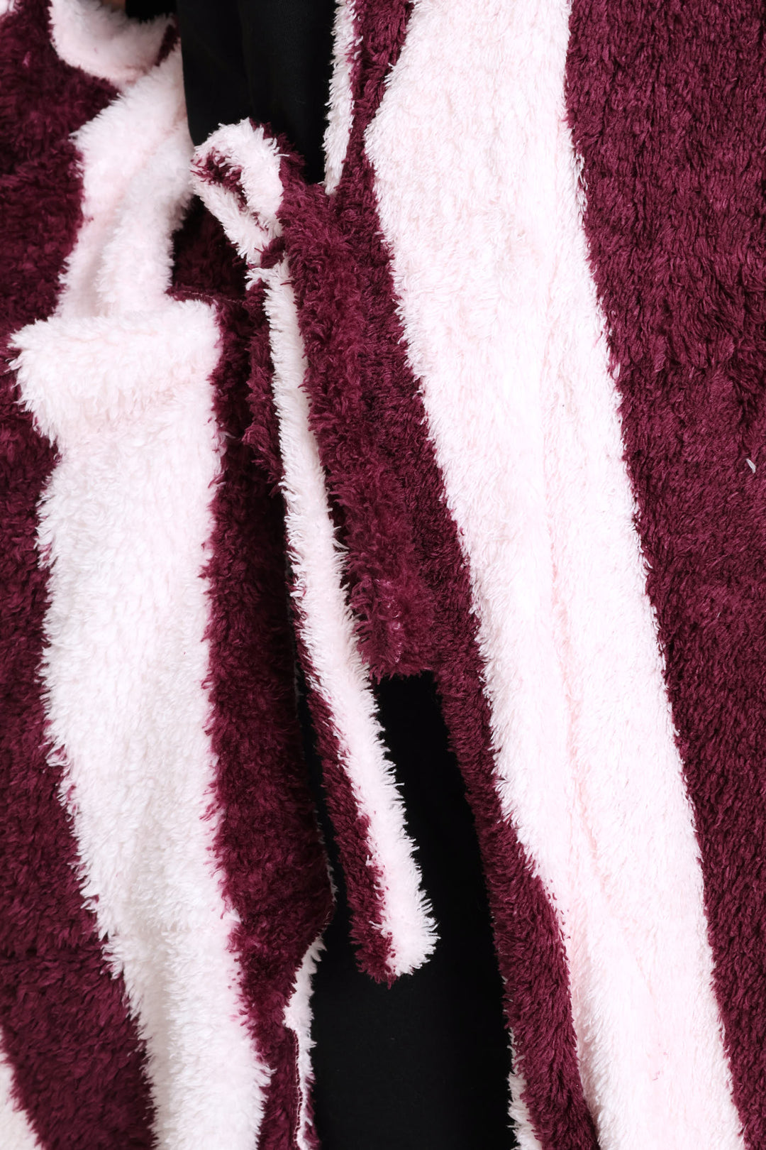 Shaggy Sherpa Stripe Wrap Gown - Burgundy
