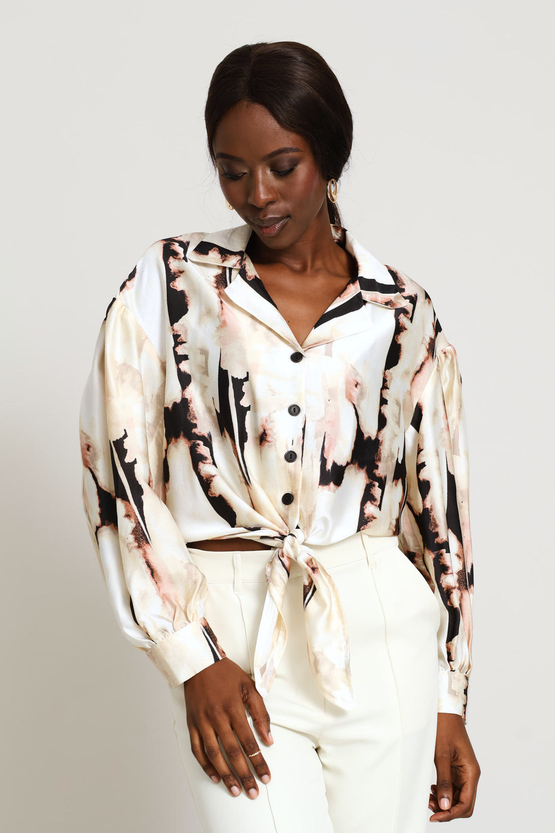 Abstract Satin Knot Shirt