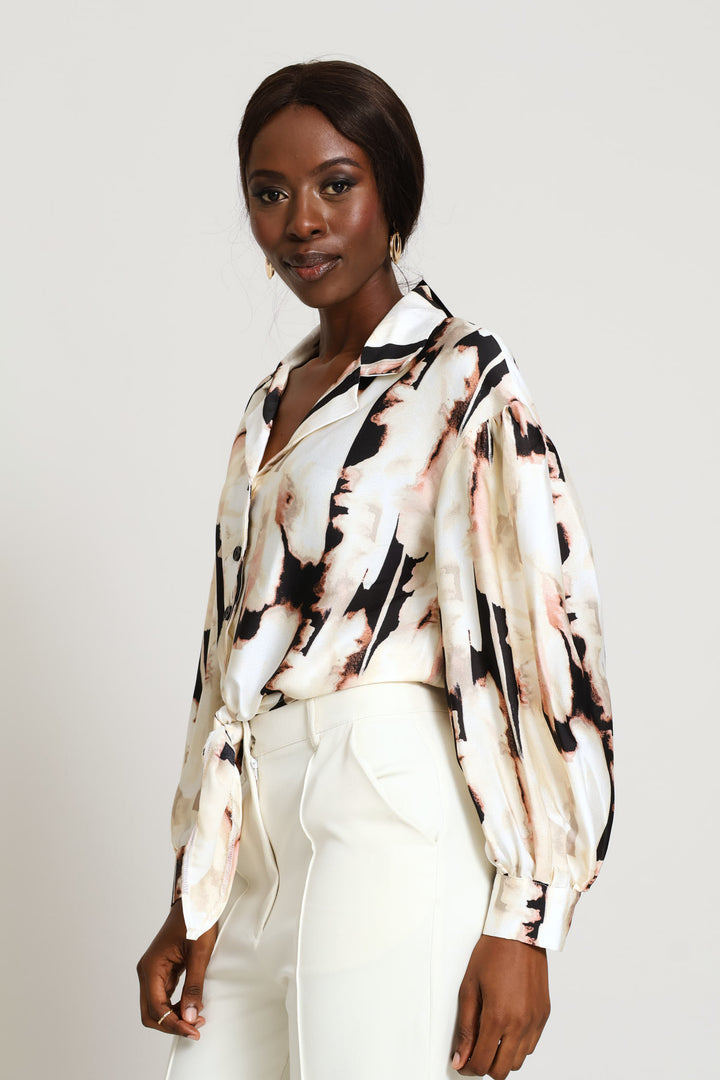 Abstract Satin Knot Shirt