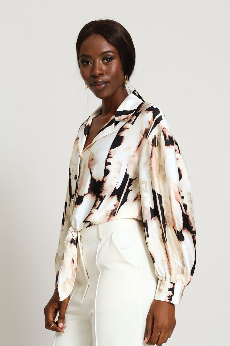 Abstract Satin Knot Shirt