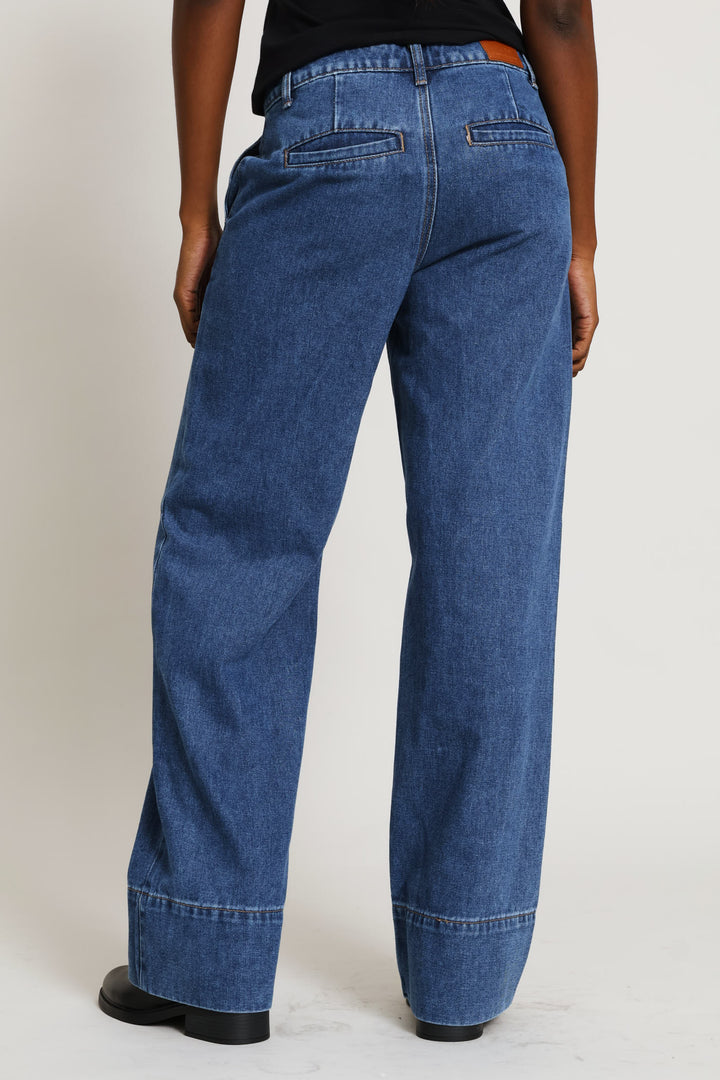 Hi-Rise Wide Hem Wide Leg Denim - Dark Wash