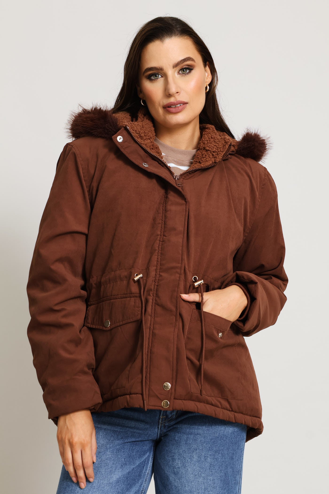 Ladies Sherpa Lined Parka - Chocolate – Edgars