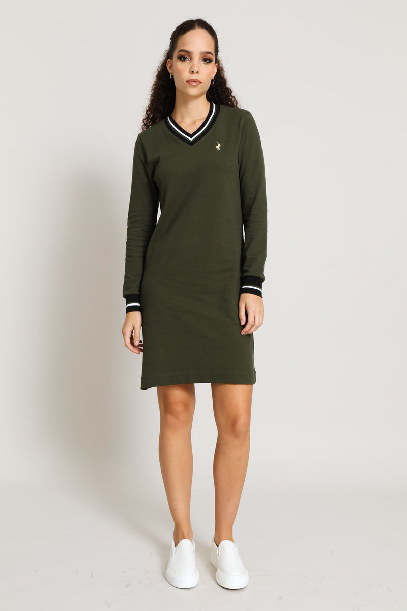 Long Sleeve Cory Pique Dress - Olive