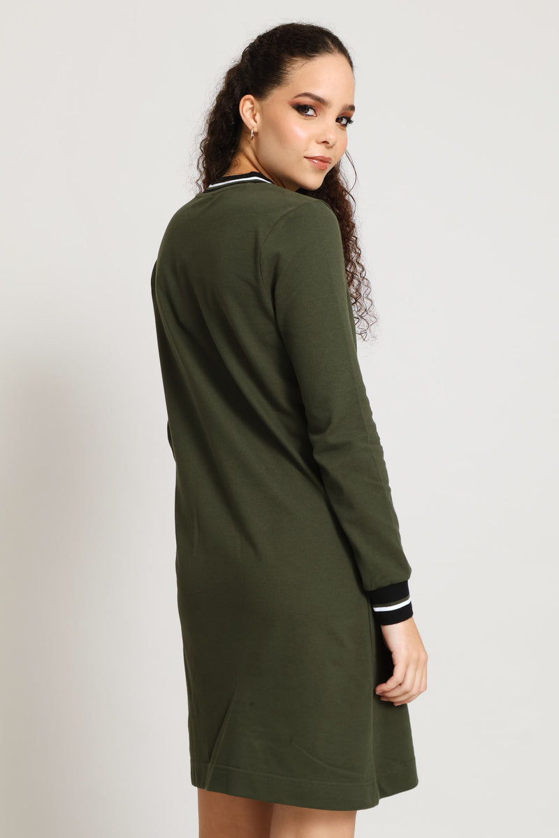 Long Sleeve Cory Pique Dress - Olive