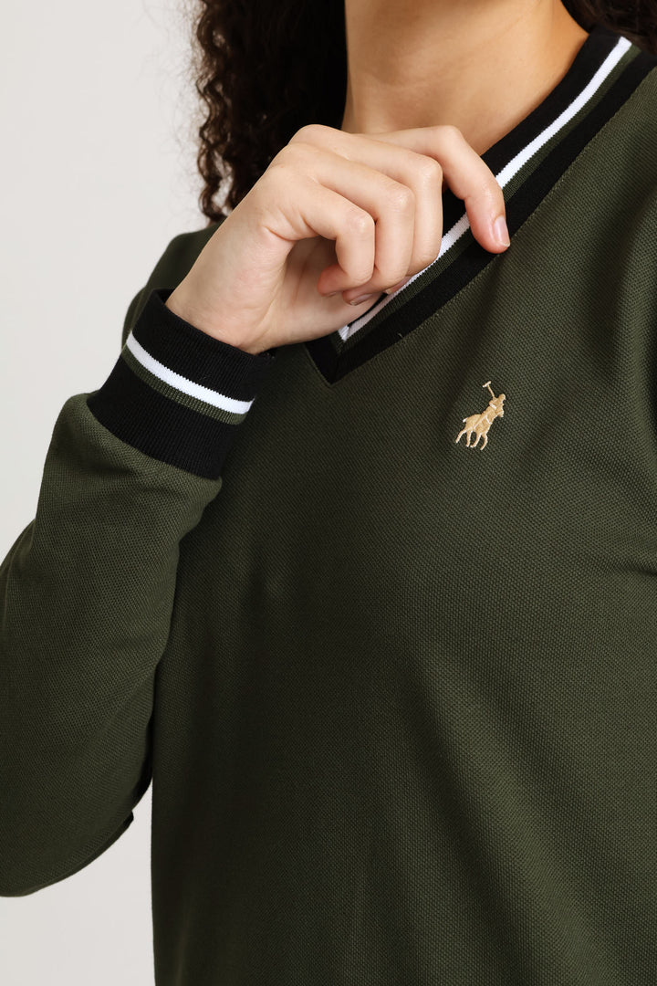 Long Sleeve Cory Pique Dress - Olive