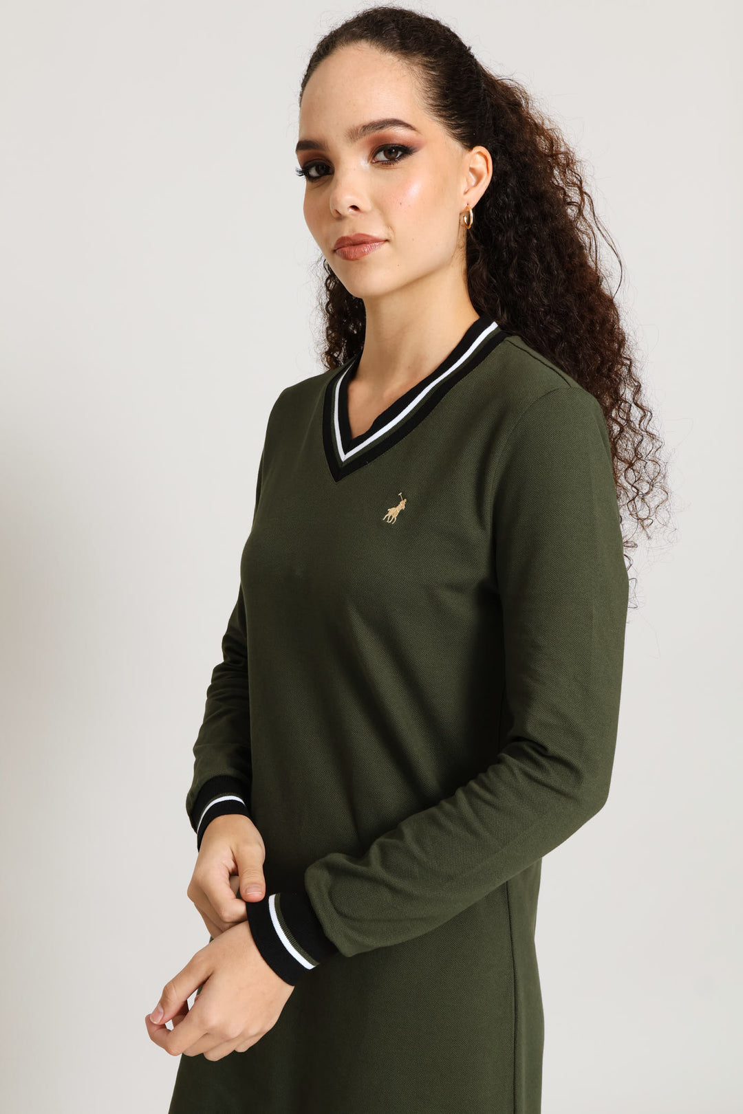 Long Sleeve Cory Pique Dress - Olive