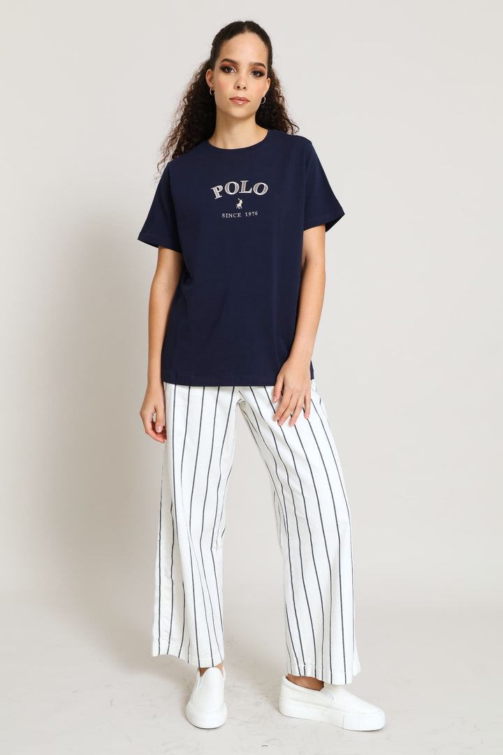 Charlie Embroidered T-Shirt - Navy