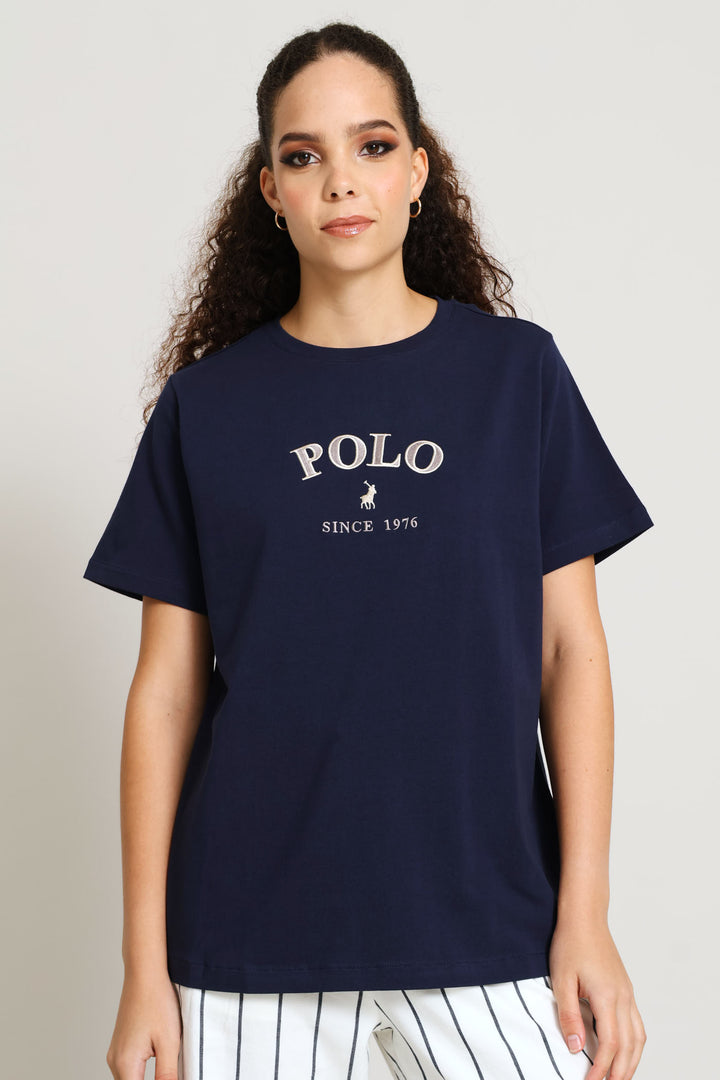 Charlie Embroidered T-Shirt - Navy