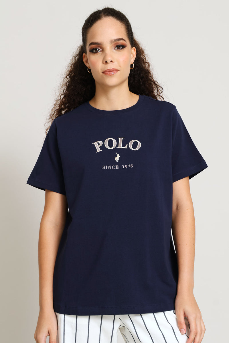 Charlie Embroidered T-Shirt - Navy