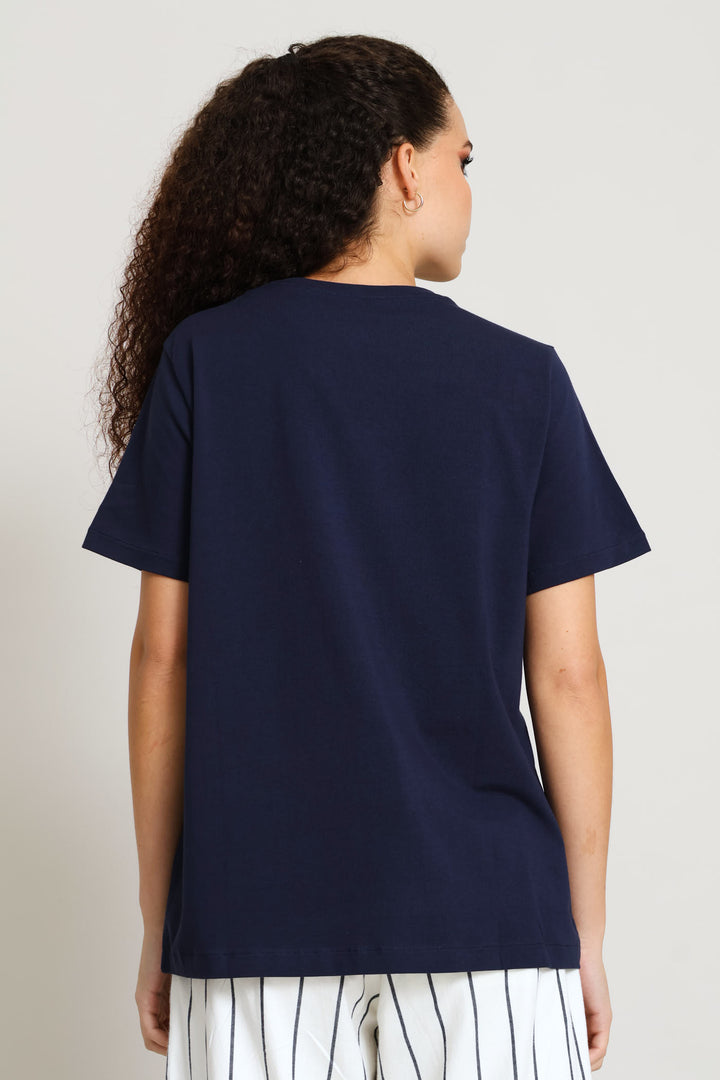 Charlie Embroidered T-Shirt - Navy