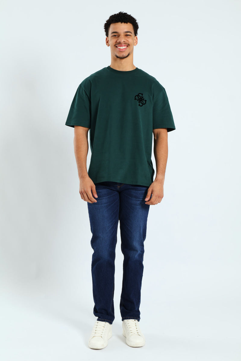 Short Sleeve Basic Bandana Applique Tee - Forest Green