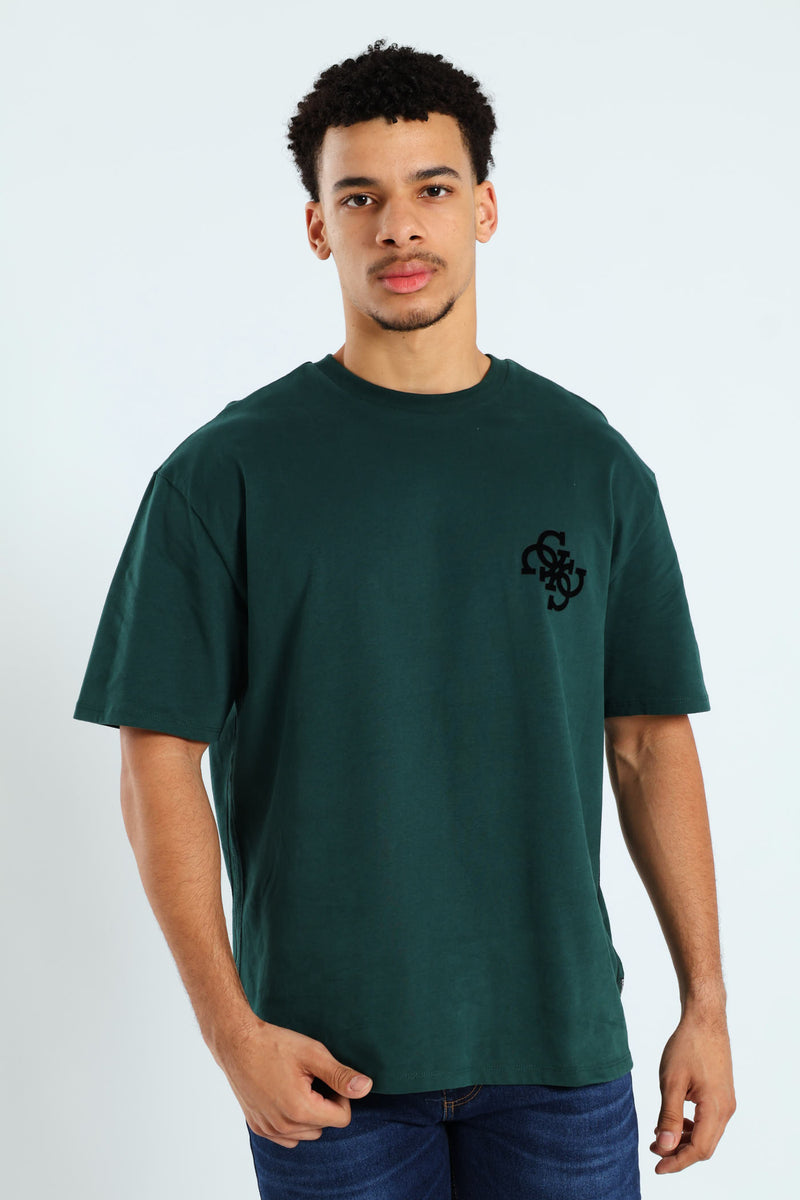 Short Sleeve Basic Bandana Applique Tee - Forest Green