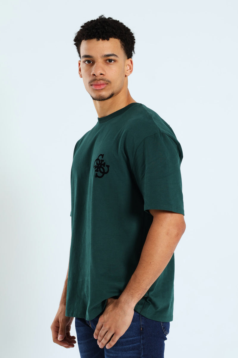 Short Sleeve Basic Bandana Applique Tee - Forest Green