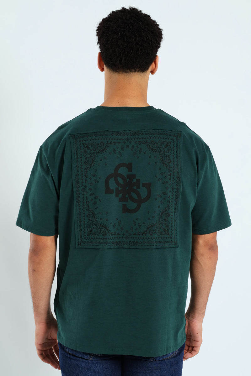 Short Sleeve Basic Bandana Applique Tee - Forest Green