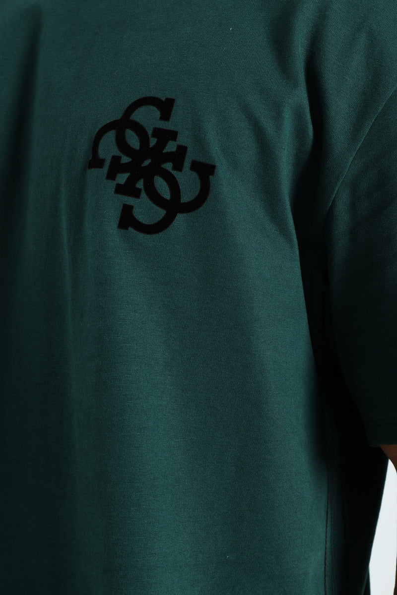 Short Sleeve Basic Bandana Applique Tee - Forest Green