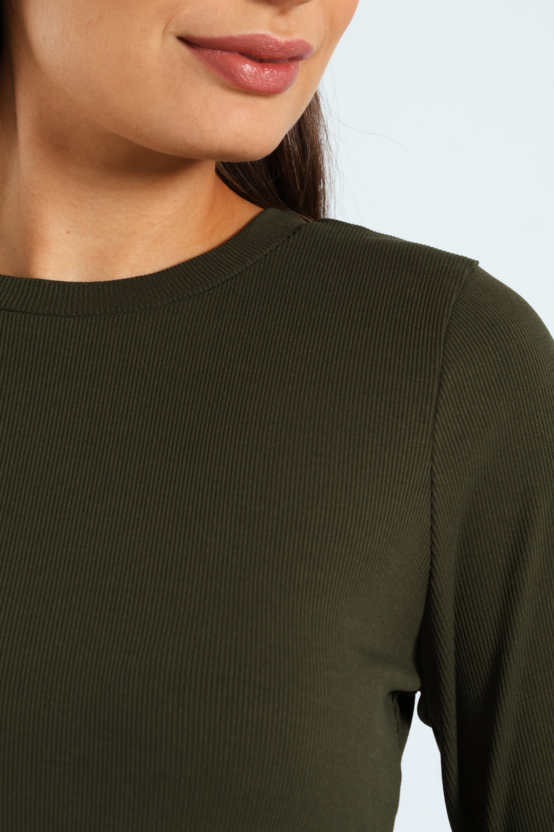 Long Sleeve Rib Combo Midi Dress - Dark Fatigue