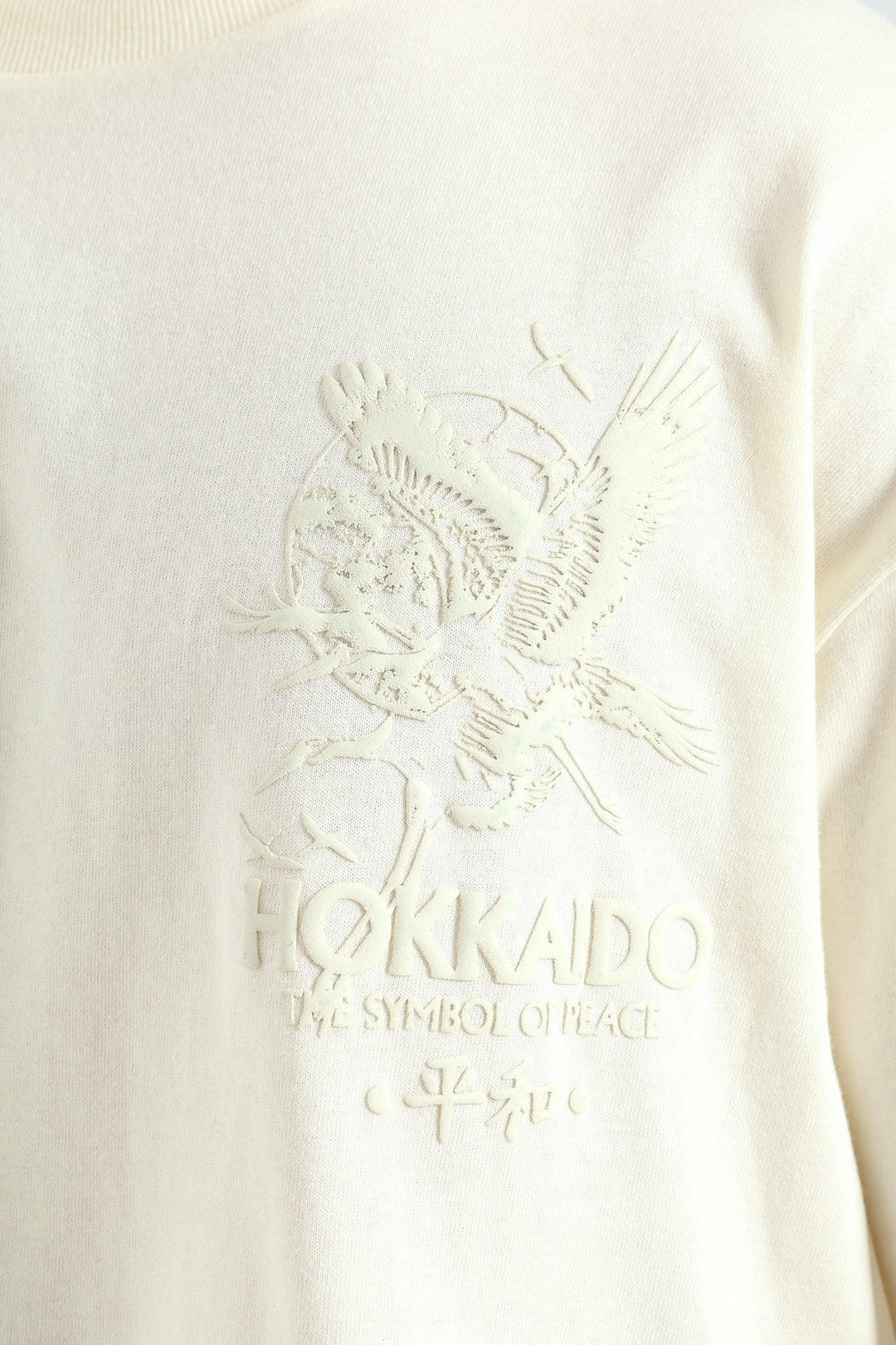 Oversized Tonal Eagle Front & Back Print Tee - Ecru