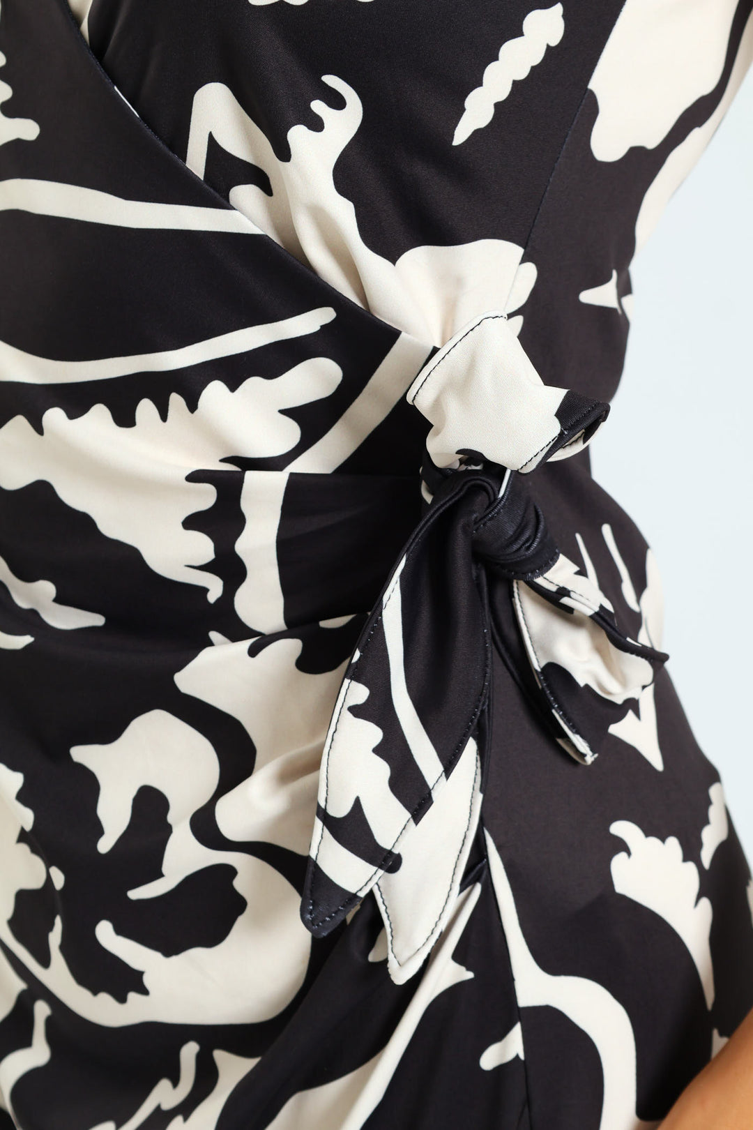Wrap Tie-Up Monochrome Midi Dress - Black/Cream