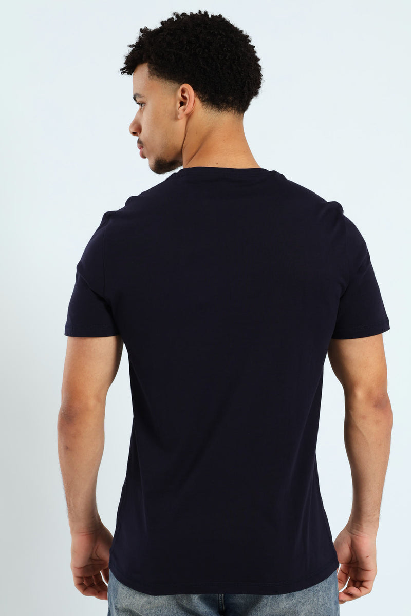 Short Sleeve Circle Neck Abstract Triangle Tee - Navy