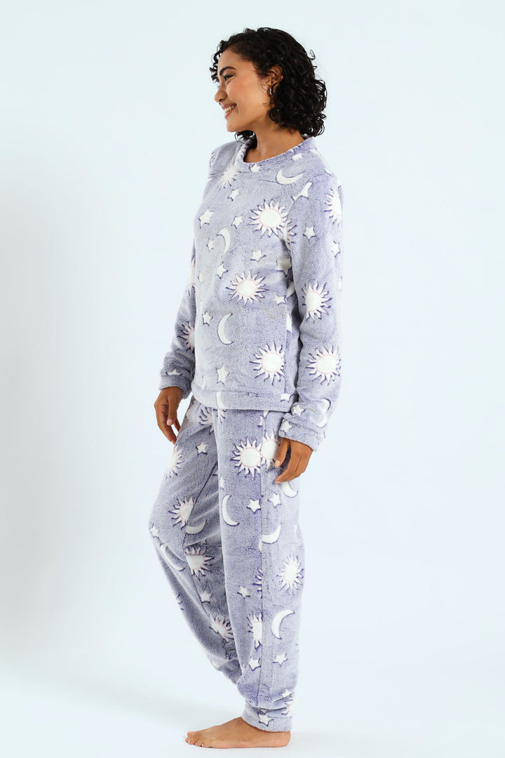 Long Sleeve Stars & Moon Cosy Sleep Set - Navy