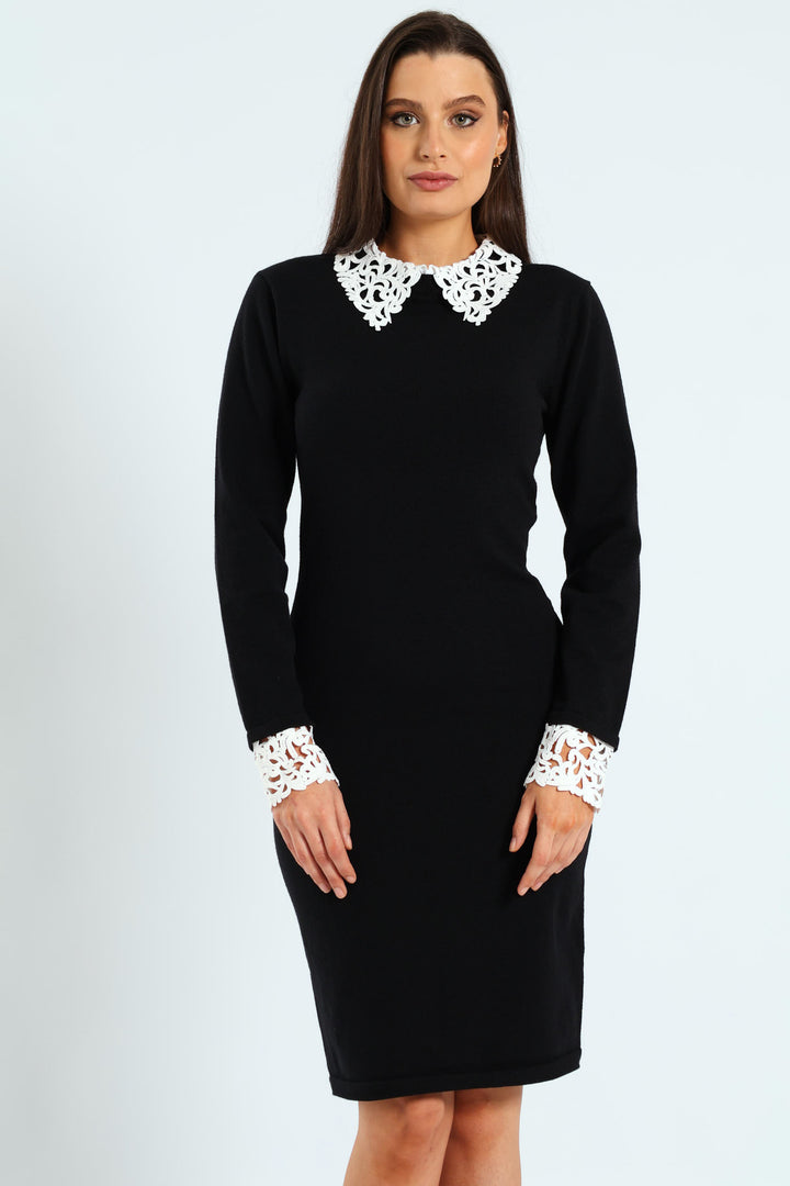 Preppy Knitwear Dress - Black/Cream