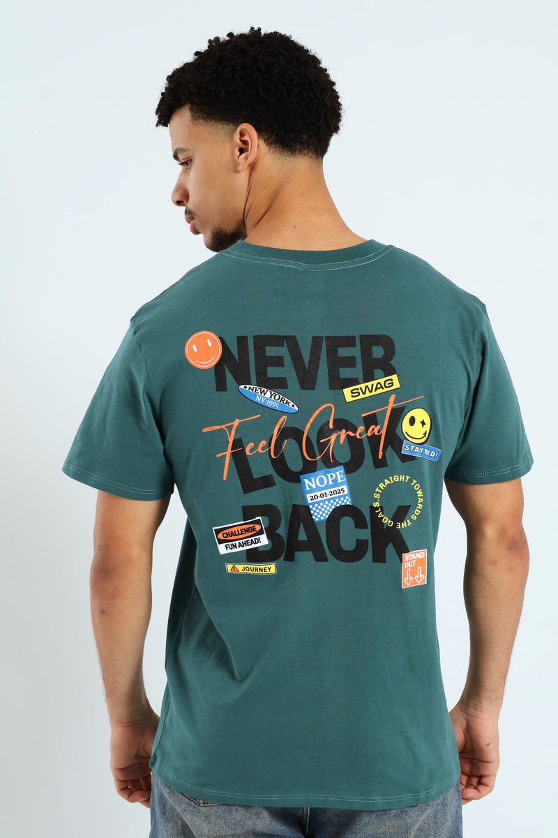 Slogan Front & Back Tee - Forest Green