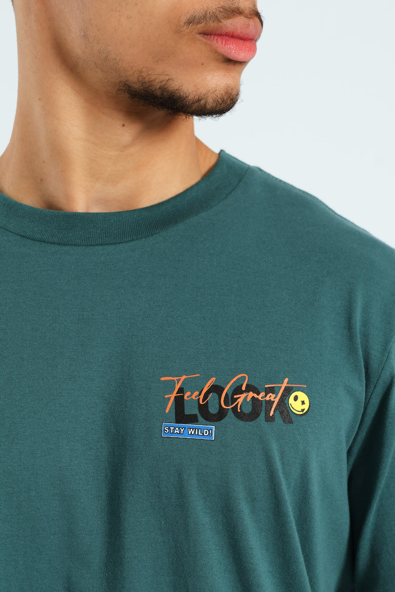 Slogan Front & Back Tee - Forest Green