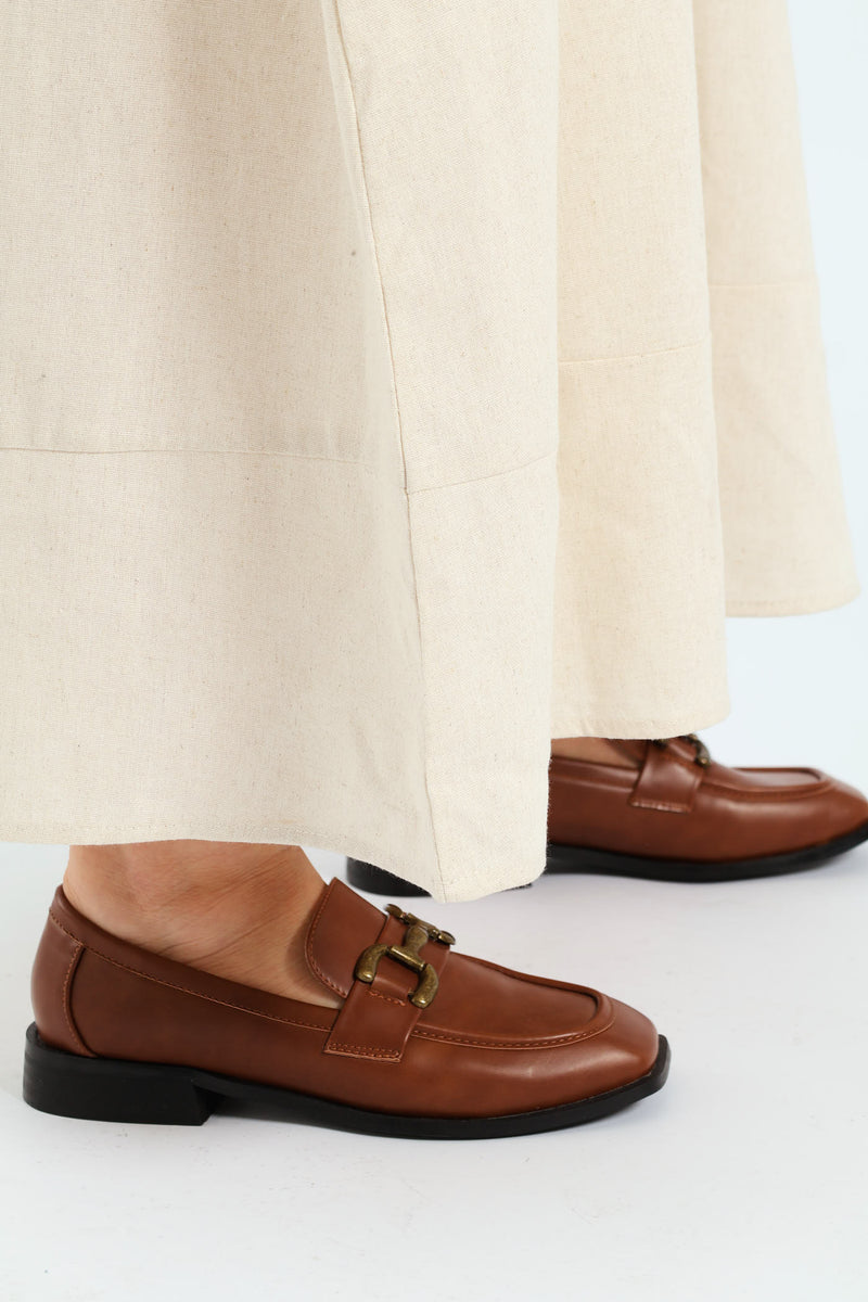 Bubble Sleeve Half Placket Raffia Belt Midaxi Dress - Oatmeal Melange