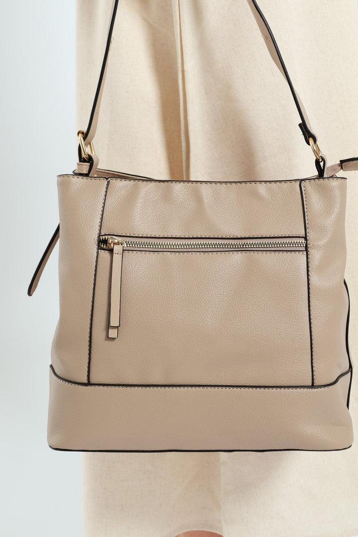 Front Zip Bucket Bag - Grey