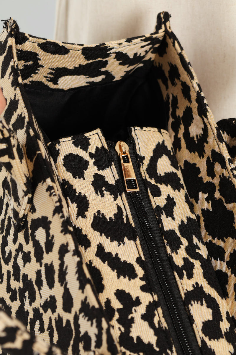Leopard Canvas Large Tote - Black