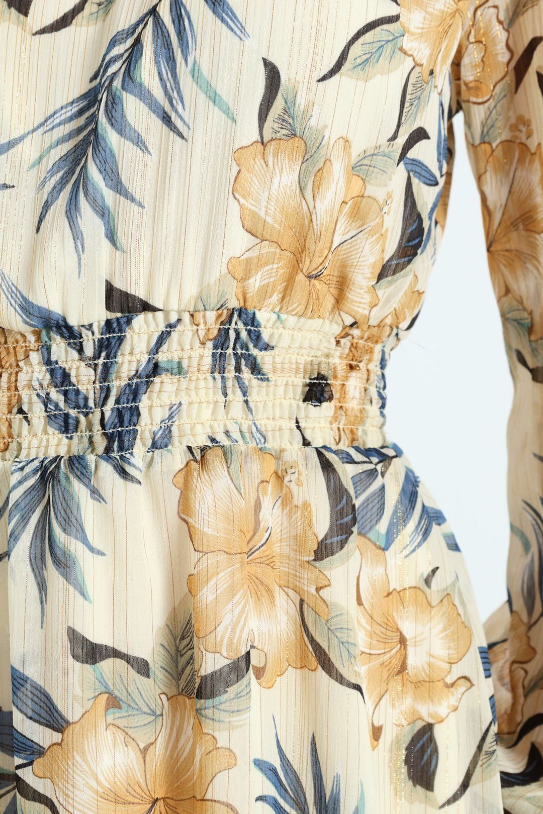 High Neck Shirred Waisted Tea Dress