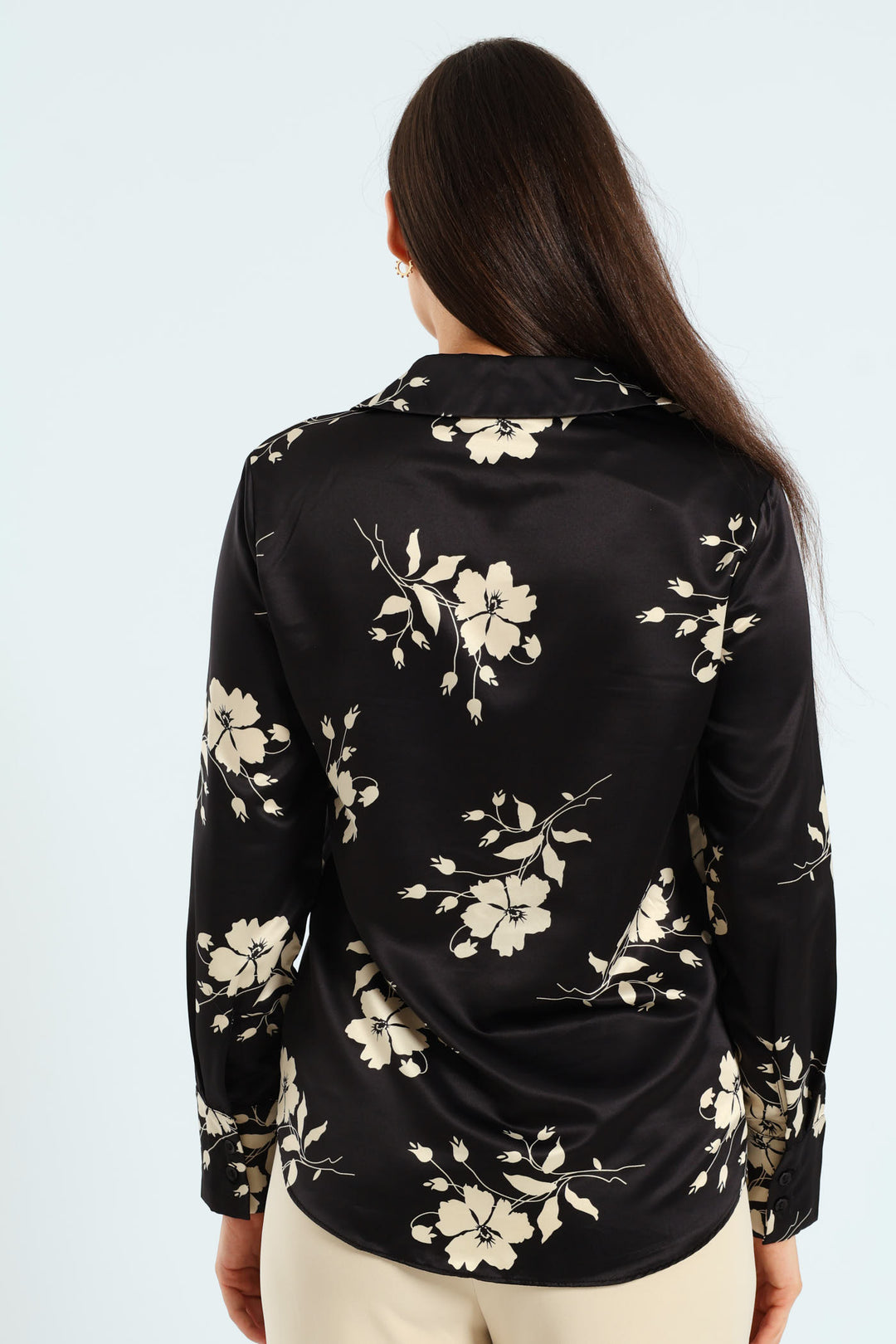 Floral Monochrome Satin Shirt - Black/Cream