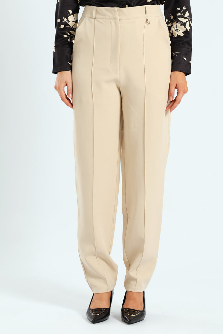 Ingot Pin Tuck Tapered Leg Pants - Bone
