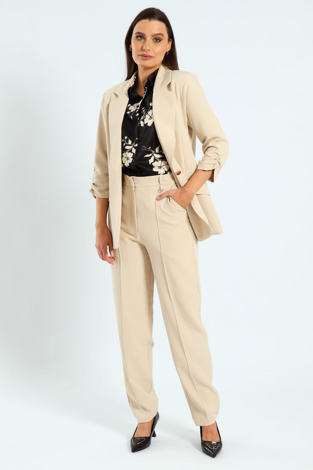 Ingot Pin Tuck Tapered Leg Pants - Bone