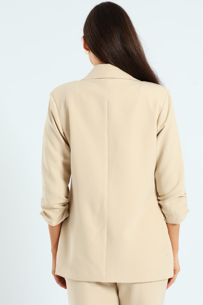Gauged Sleeve Notch Collar Blazer - Bone