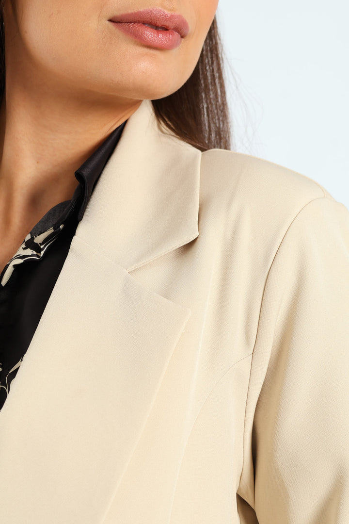 Gauged Sleeve Notch Collar Blazer - Bone