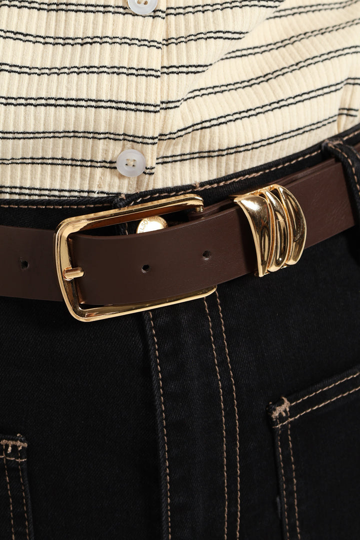 Contrast Stitch Patch Pocket Belted Straight Leg Jean - Black