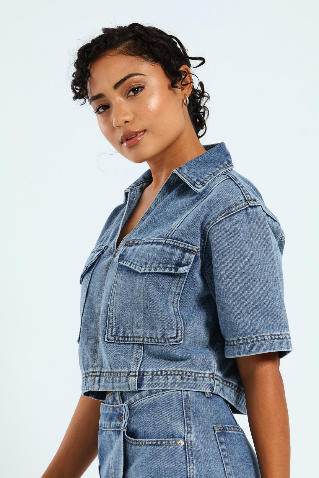 Boxy Denim Shirt - Mid Blue