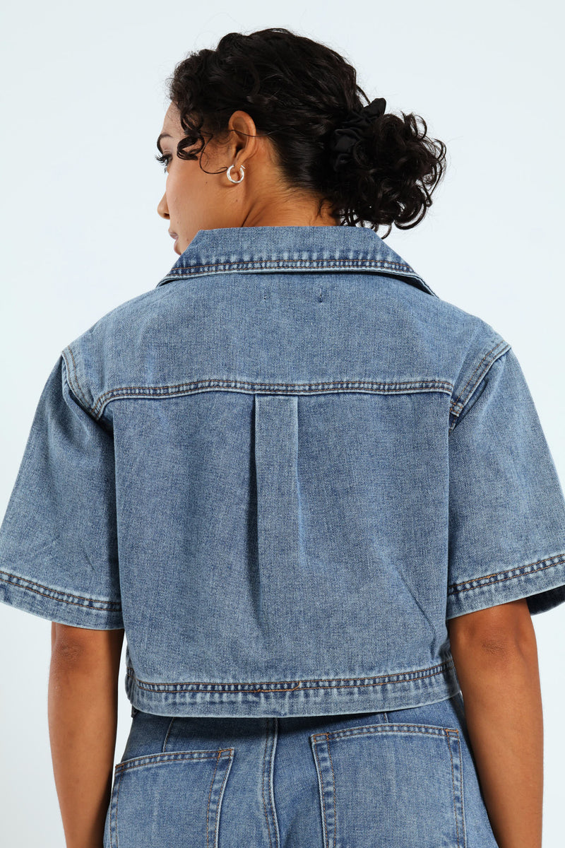 Boxy Denim Shirt - Mid Blue