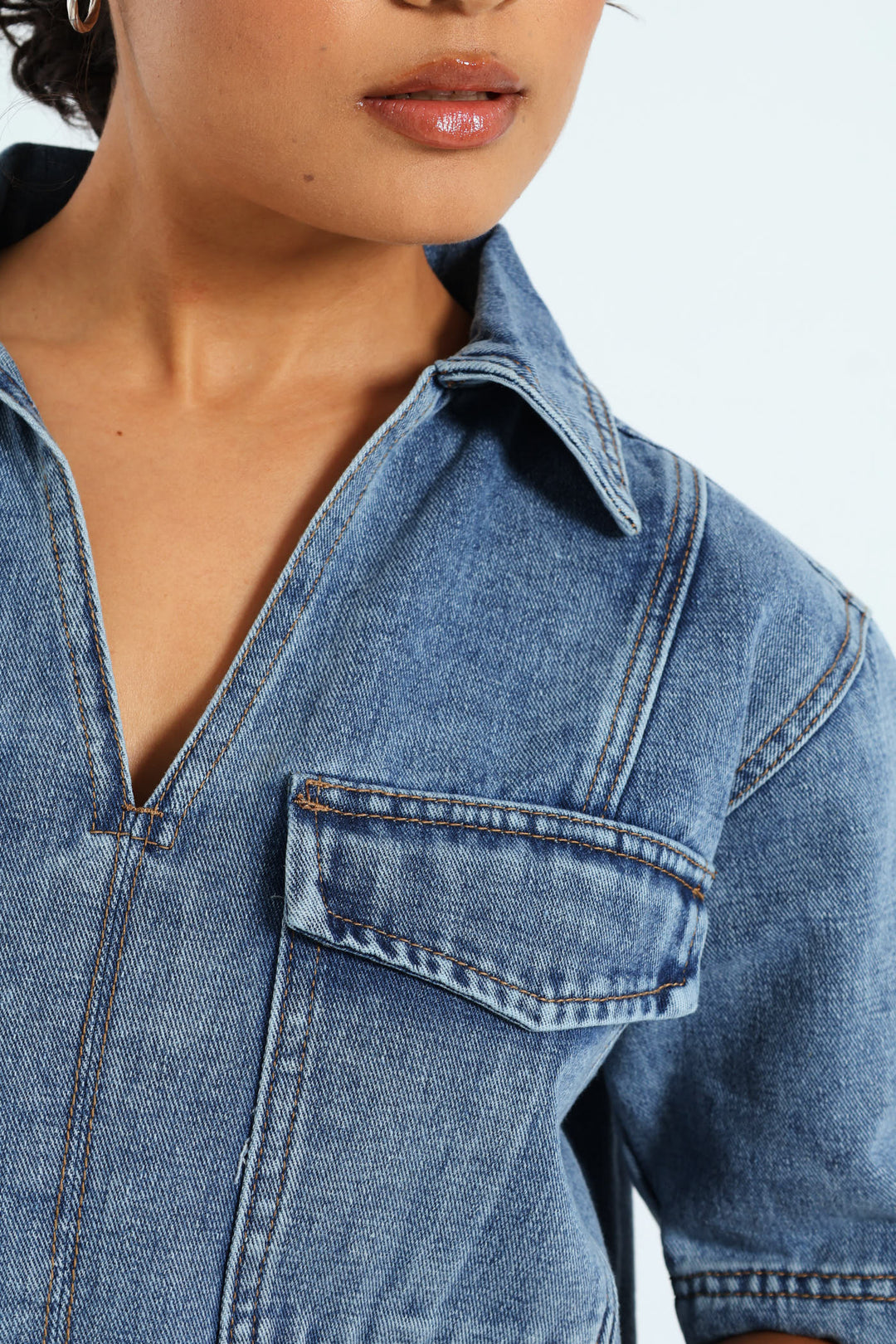 Boxy Denim Shirt - Mid Blue