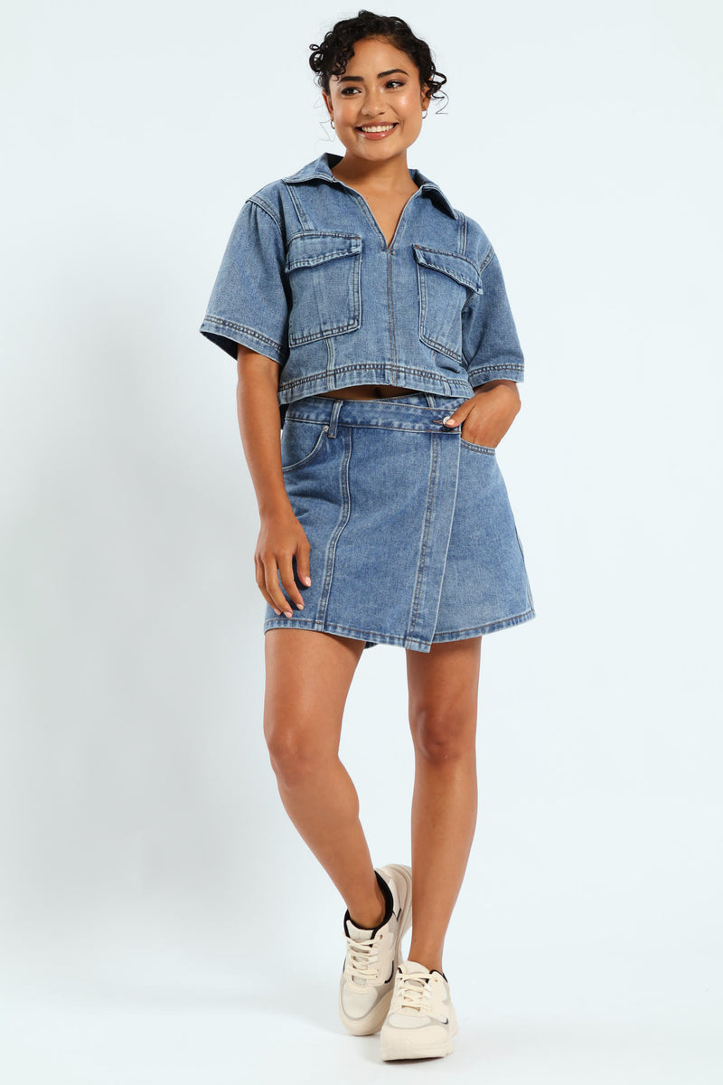 Denim Skort - Mid Blue