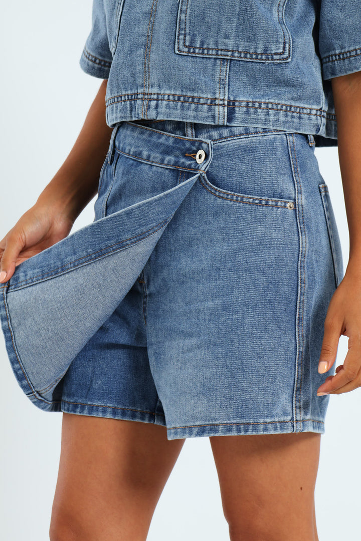 Denim Skort - Mid Blue