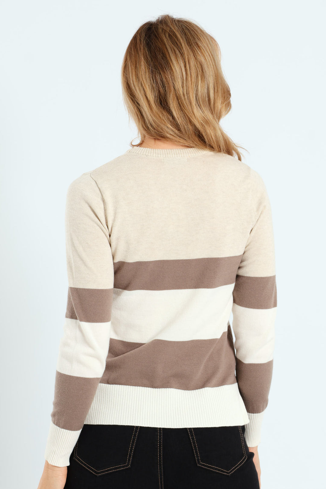 Bold Stripe Colourblock Pullover - Oatmeal/Taupe/Cream