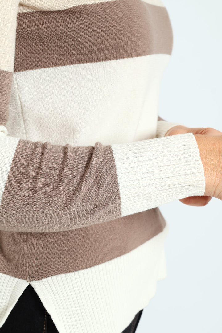 Bold Stripe Colourblock Pullover - Oatmeal/Taupe/Cream