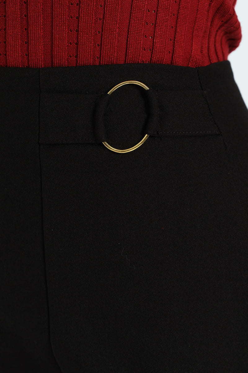 Double Button Work Pencil Skirt - Black